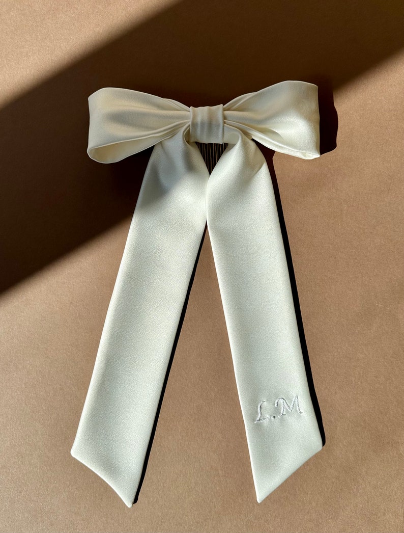 Ivory Satin Personalised Hand Embroidered Bow image 2