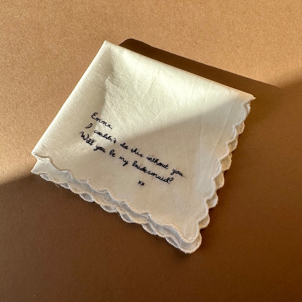 Hand-Written Embroidered Scalloped Keepsake Handkerchief