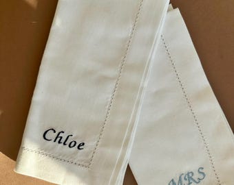 Embroidered Personalised Hemstitch Wedding Napkin