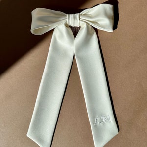 Ivory Satin Personalised Hand Embroidered Bow image 3