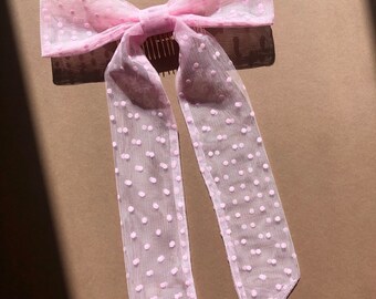 Pink Polka Dot Tulle Bridal Wedding Bow - Etsy display picture 3
