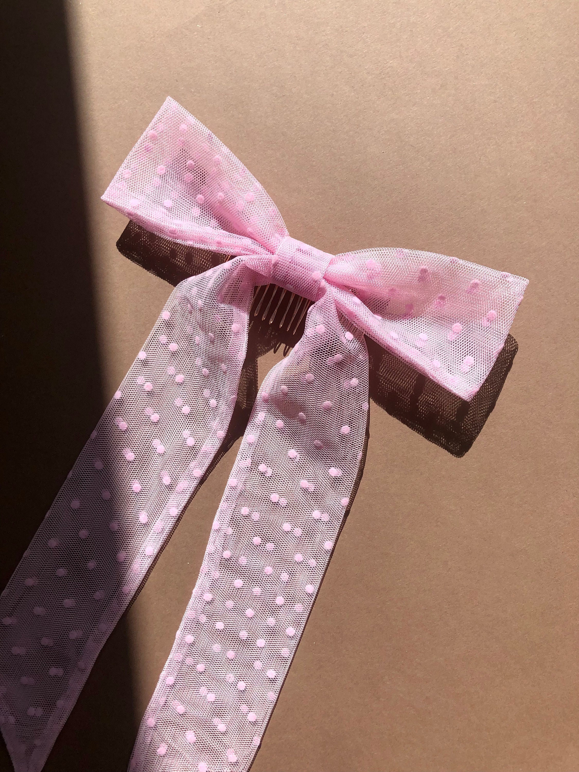 Pink polka dot bow veil ? Pink Polka Dot Spotty Wedding Veil With Bow - Etsy Israel main image 3