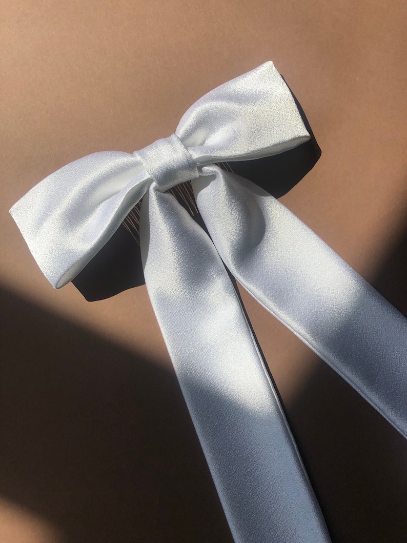 Ivory Satin Personalised Hand Embroidered Bow image 6