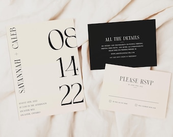 Modern Eclectic Contemporary Wedding Invitation Suite Downloadable Template Stationary