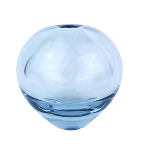 Handblown Azure Blue Vase by Danish Glassblower Per Lütken - Mid-Century &quot;Ball Vase&quot; Design