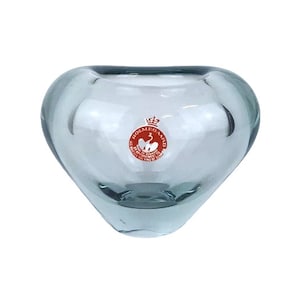 Holmegaard, Menuet Heart Shape, Blue Glas vase, signed, Danish Scandinavian, 1962