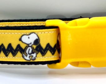 Zig Zag Snoopy Pumpkin Adjustable Dog Collar  yellow and black  handmade strong 13 1/2”-19”