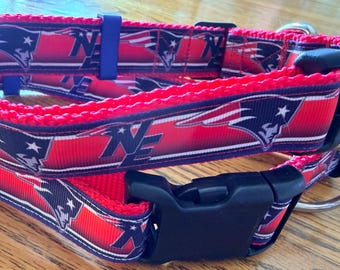 Patriots Adjustable New England Dog Collar Football  Red Blue Super Bowl
