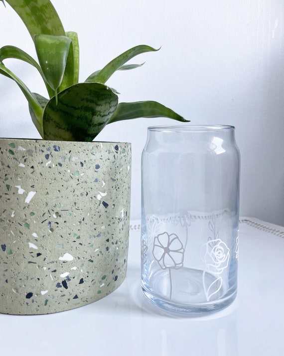 Wildflower Beer Can Glass | Iced Coffee Glass Cup | Trendy Cup | Glass  Coffee Cup | Coffee Cup | Bridesmaid Gift| Custom Cup