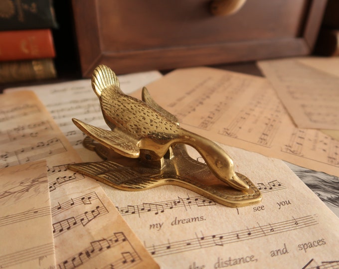 Vintage Brass Duck Paper Clip Wall Hanging Letter Holder Etsy