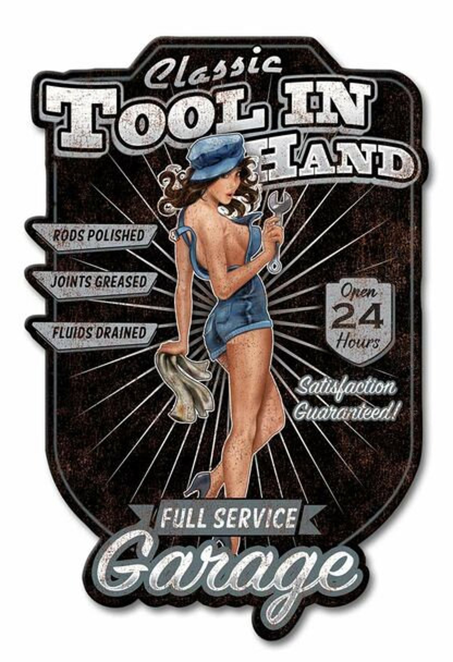 Vintage Garage Pin-Up Metallschild – Retro-Wanddekoration Mit Rennsport-Motiv, 30,5 X 20,3 Cm, Robustes Metall, Einfache Montage