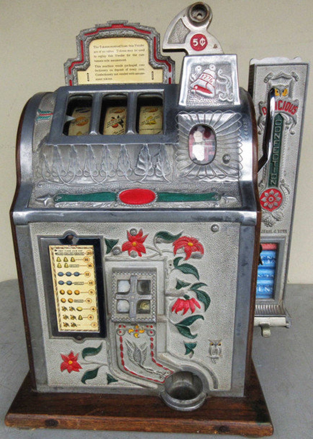 Mills 5c Poinsetta Gooseneck Slot With Mint Vender, Circa 1928's No