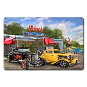 Route 66 Metal Sign  " Nostalgic American Diner "