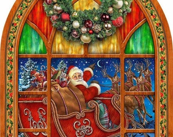 Santa's Sleigh and Reindeer Christmas Metal Sign