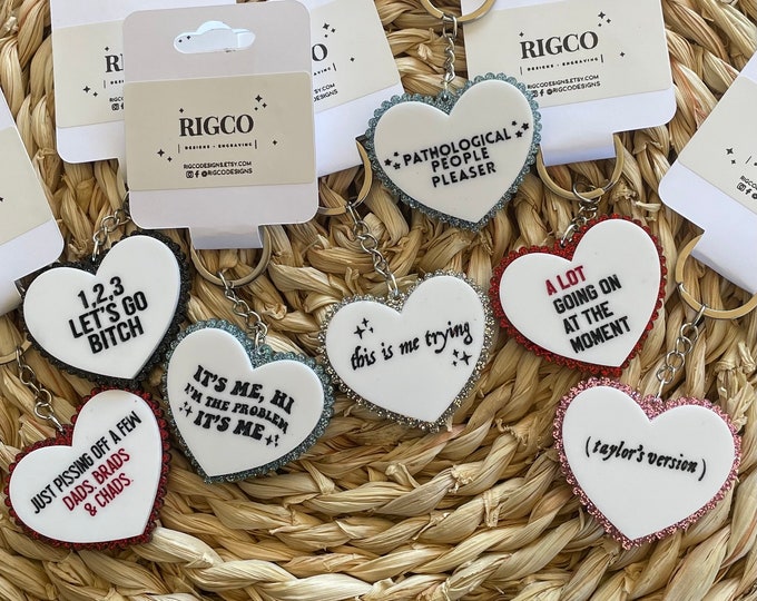 Taylor lyrics quote heart  keychains