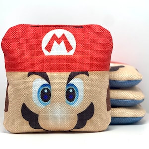 Cornhole Bags: Super Plumber Bros  Tournament style “Stick and Slick” 4 or 8-Bags set *FREE SHIPPING*