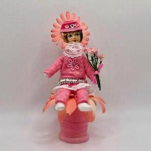 Spun cotton doll,  vintage inspired doll, retro doll, handmade doll,  spun cotton flower, OOAK, spun cotton ornament, flower girl.