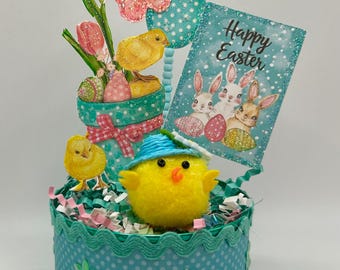Vintage Inspired Easter Chick Arrangement, Kitsch Decoration