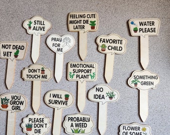 Funny Plant Markers: Eco Friendly Wood Garden Stakes, Set of 15