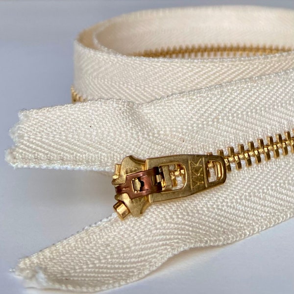 Organic open zipper, open end zipper, ykk brass metal, natural organic cotton tape