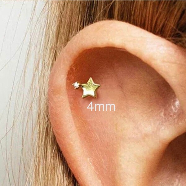 Flat Back Earrings- Internally Threaded Petite Star Earring Flatback Earrings Star Stud Earring 16 Gauge Barbell Flatback Stud Shooting Star