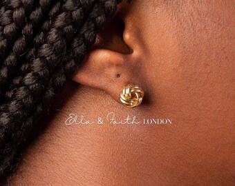 Gold Hollow Knot Earrings~ Dainty whirl spiral knob studs, everyday earrings gold with a hint of copper for elegance