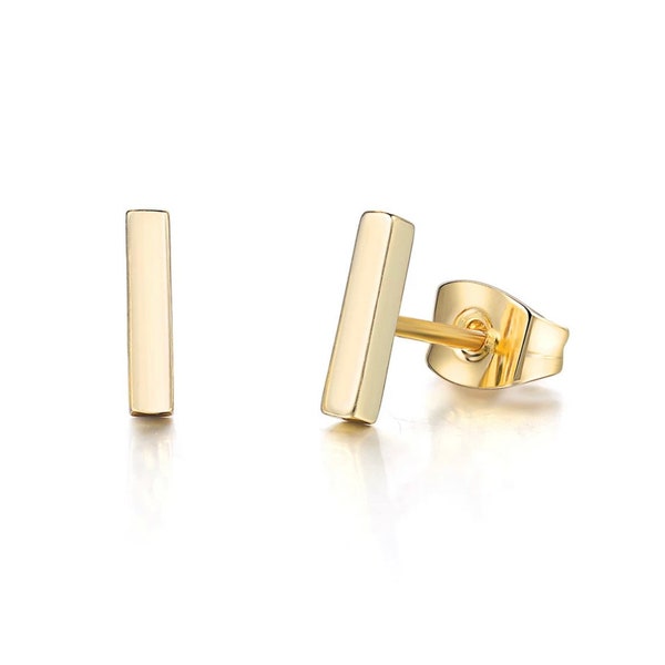 Minimalist Gold Bar Earrings- Gold Plated Earrings Blank Bar Earrings Gold Hammered Studs