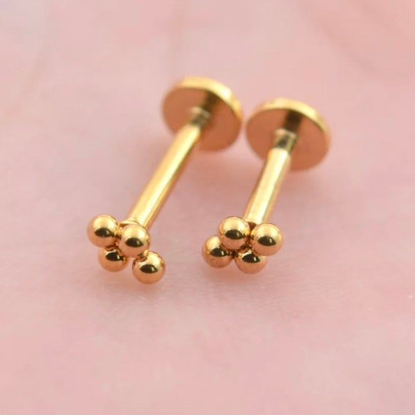 Flat Back Earrings- Tiny Ball Studs Cartilage Earring Tiny Gold Earrings Mini Gold Earrings Internally Threaded Tragus Earring Gold Earring