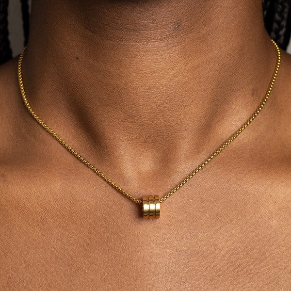 Gold Barrel Necklace- Gold Plated Necklace Barrel Necklace Cylinder Pendant Necklace Stainless Steel Barrel Necklace