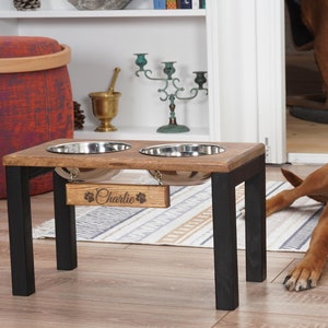 Personalized 2 Dog Bowl with Wooden Station, Modern Dog  Feeder, Wood Elevated Dog Food Stand, Farmhouse Pet Feeder, Dog Furniture,Dog Gift