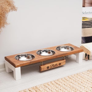3 Bowl Dog Feeder, Pet Bowls, Elevated Dog Feeding Station with Stainless Steel Bowls, Personalized Dog Bowl Stand, Raised Pet Feeder