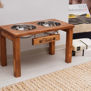 Double Bowl Stand for Large Dog, Elevated Dog Bowl, Wooden Pet Accessories, Farmhouse Dog Feeder, Raised Dog Bowl, 2 Bowl Dog Feeder Station