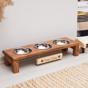 Personalized Cat Bowl Stand, Wooden Cat Feeder with Bowl, Small Dog Bowl with Raiser, Elevated Cat Feeding Station, Cat Furniture, Cat Lover