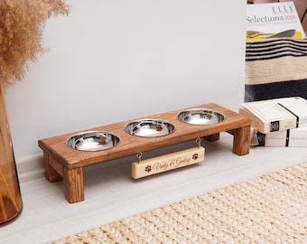 Suporte personalizado para tigela de gato, alimentador de madeira para gatos com tigela, tigela pequena para cães com elevador, estação de alimentação elevada para gatos, móveis para gatos, amante de gatos