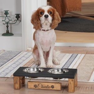 Mangiatoia doppia per cani, mangiatoia per cani rialzata a 2 ciotole, supporto per cibo per animali domestici in legno, ciotola per acqua per animali domestici rialzata e personalizzata, ciotola per acqua, regalo per amanti dei cani