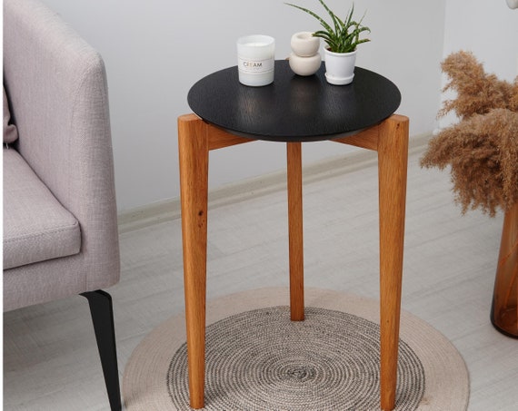 Oak Triangle Corner Table Solid Wood End Table Cross Legs