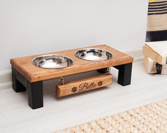 Buy Luxury Wooden Raised Dog Bowls Feeding Table, Rustic Pet Furniture