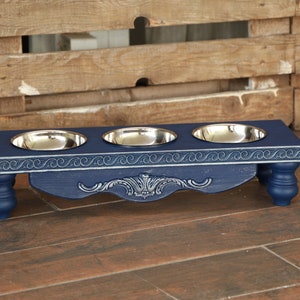 3 Bowl Wooden Pet Feeder Stand, Farmhouse Dog Furniture Triple Bowl Stand,Small Special  Made Cat Stand,Premium Design Food Stand