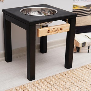 Custom Dog Food Bowl with Stand, Elevated Modern Dog Stand, Raised Dog Bowl Feeder, Wooden Single Feeder, Pet Water Bowl, Rustic Pet Decor