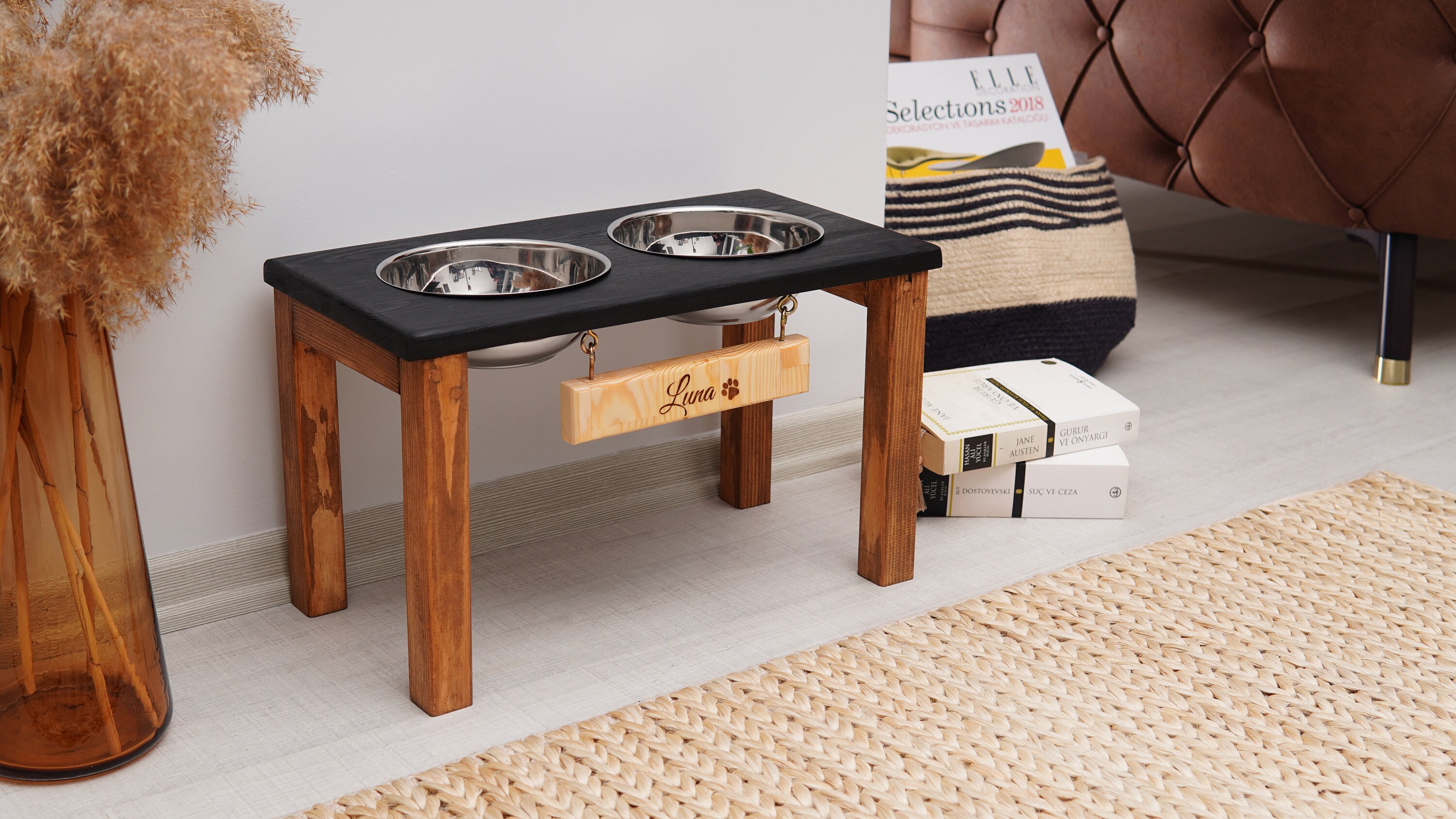 Personalized Dog Bowl Stand, 2 Bowl Dog Feeder, Large/medium Dog ...
