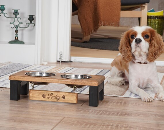 Personalized Cat or Dog Feeder -Rustic Wood Elevated Pet Feeder