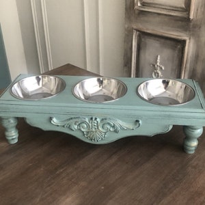 Stativ för kattmatning, upphöjd kattmatare med 3 skålar, upphöjd kattskål, liten hundskål, husdjursskål, skål i rostfritt stål, matstation, tre skålar Mint Green