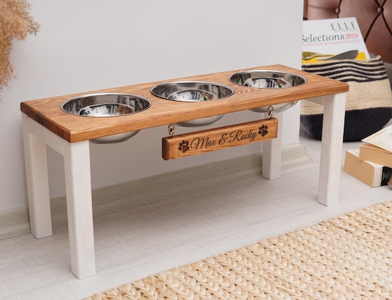 3 Bowl Dog Feeder Dog Bowls With Stand Elevated Dog Bowls Farmhouse Style  Pet Feeding Station Raised Dog Dish 