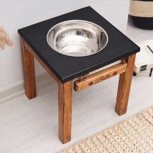Single Dog Food and Water Bowl with Stand, Customizable Raised Pet Feeder, Elevated Dog Bowls, Rustic Style Pet Feeding Station, Pet Gift image 5