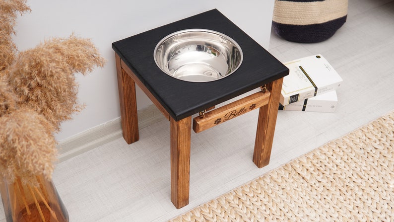 Single Dog Food and Water Bowl with Stand, Customizable Raised Pet Feeder, Elevated Dog Bowls, Rustic Style Pet Feeding Station, Pet Gift image 5