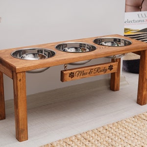 Erhöhter Fressnapf Ständer 3 Fressnäpfe, Erhöhter Fressnapf für große Hunde, Hundemöbel, Erhöhter Fressnapf Ständer, Rustikaler Fressnapfhalter