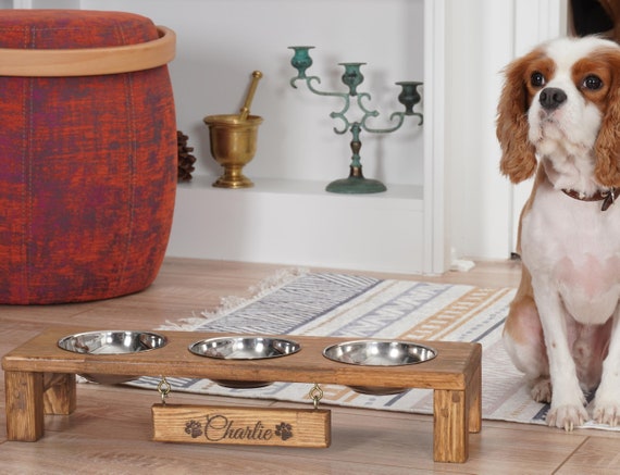 3 Bowl Dog Feeder Dog Bowls With Stand Elevated Dog Bowls Farmhouse Style  Pet Feeding Station Raised Dog Dish 