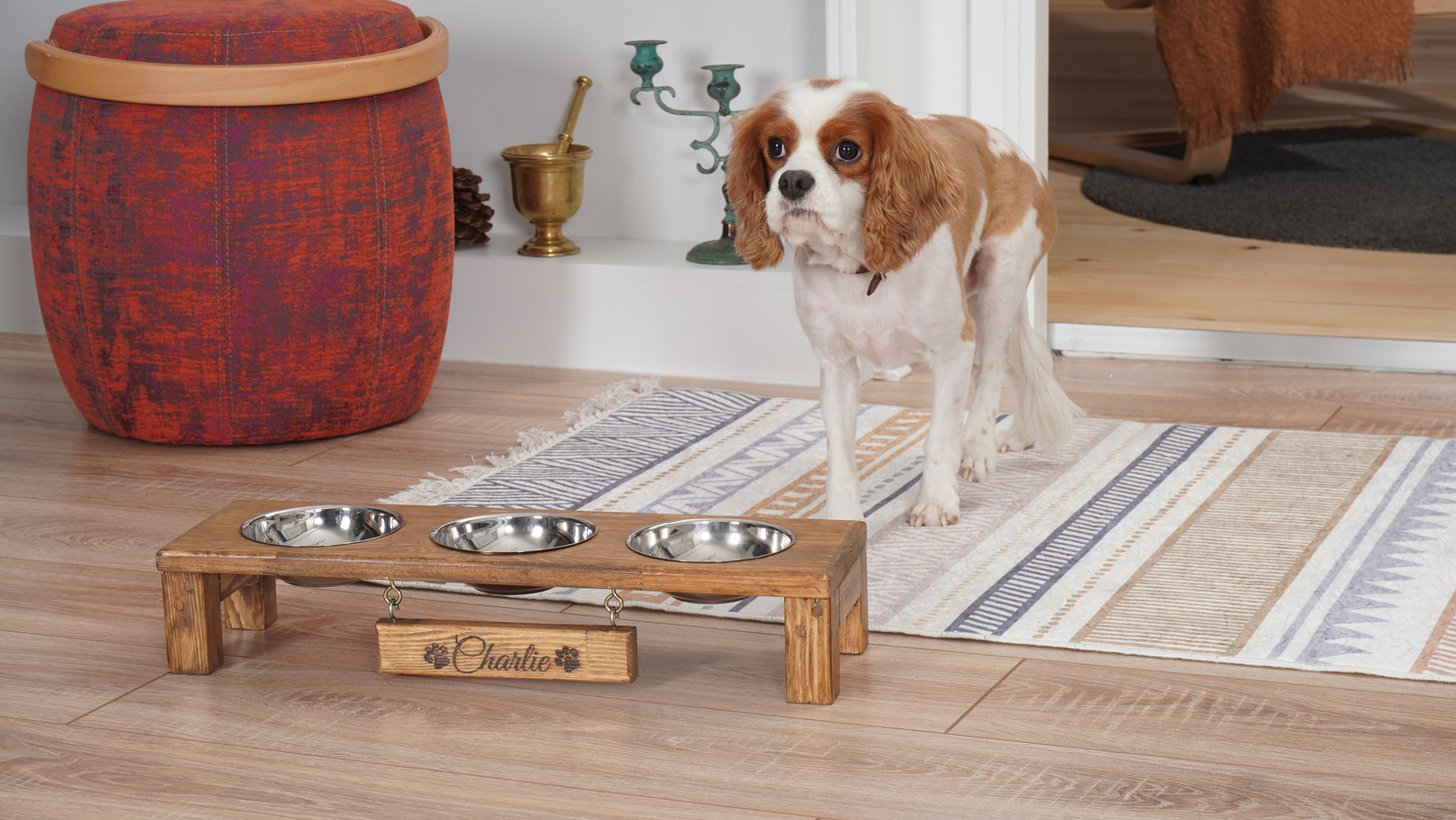 Personalized Cat Bowl Stand, Wooden Cat Feeder With Bowl, Small Dog