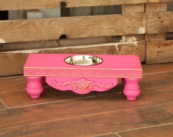 Farmhouse Cat Pet Bowl Station, Cute Cat Bowl, Modern Feeder Small Pet Stand, Cat Supplies, Cat Furniture, Cat Food Bowl with Steel Bowl
