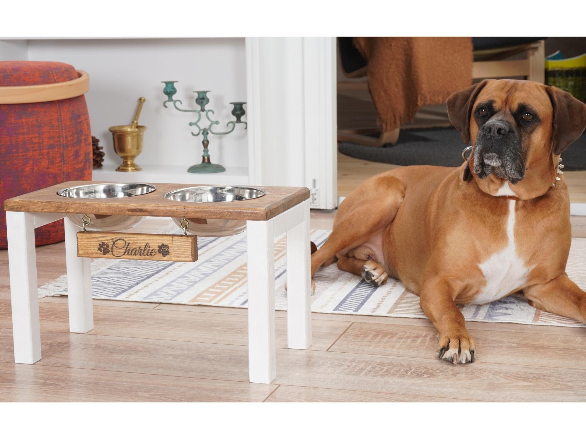 2 Bowl Dog Feeding Stand Rustic Raised Dog Feeder Farmhouse Etsy